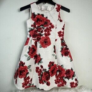 TCP Girls Sleeveless Floral Swing Dress Rockabilly 50's sz 8 Red White Roses
